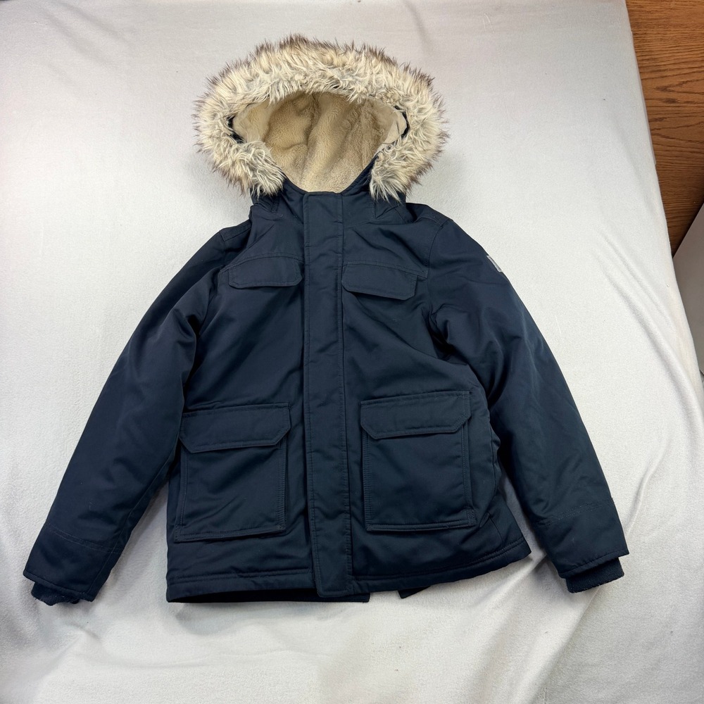 Abercrombie Kids Black Sherpa Lined Winter Parka Faux Fur Hood Size 11/12